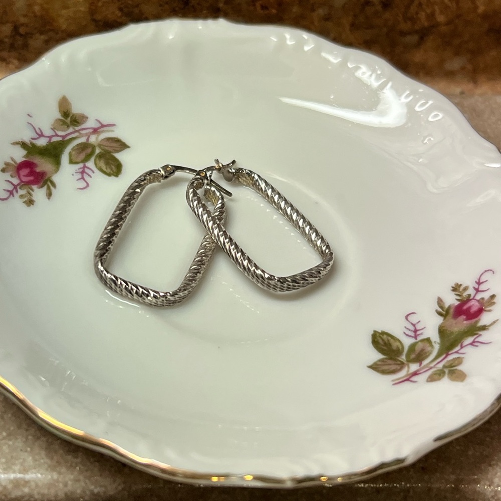 Sterling Silver Lever Back Rectangular Hoop Earri… - image 7